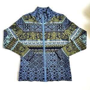 Icelandic Designs Sweater Women's Large Chloe Zip Up Wool Blend Blue Green Warm